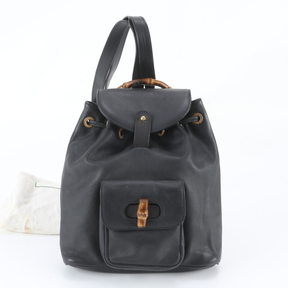 Gucci Bamboo 003 2058 0030 Leather Backpack Shoulder Bag Black Women's